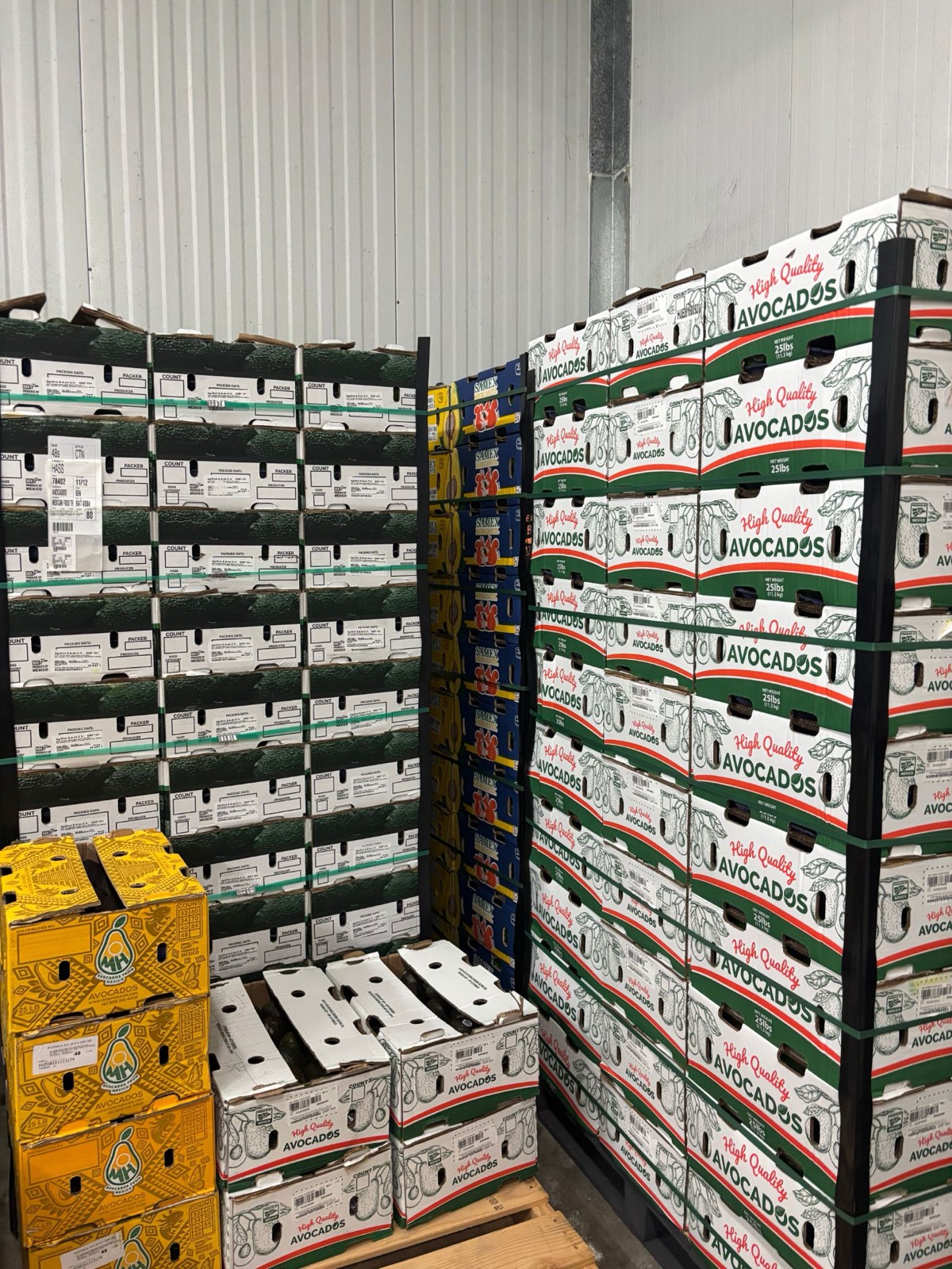 Warehouse pallets of packed produce